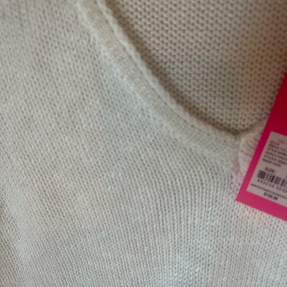 NWOT Lilly Pulitzer White Lightweight V-Neck Sweater with Tassels - Picture 5 of 6